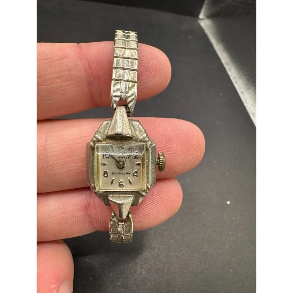 Vtg Paul Durelle Watch 17 Jewels Shock Resistant Silver Tone Square Dial